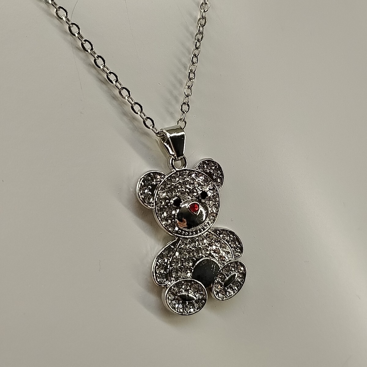 Women Teddy Bear Pendant Necklace Brass Plated Rhinestone 18.5″-20.5″ Chain
