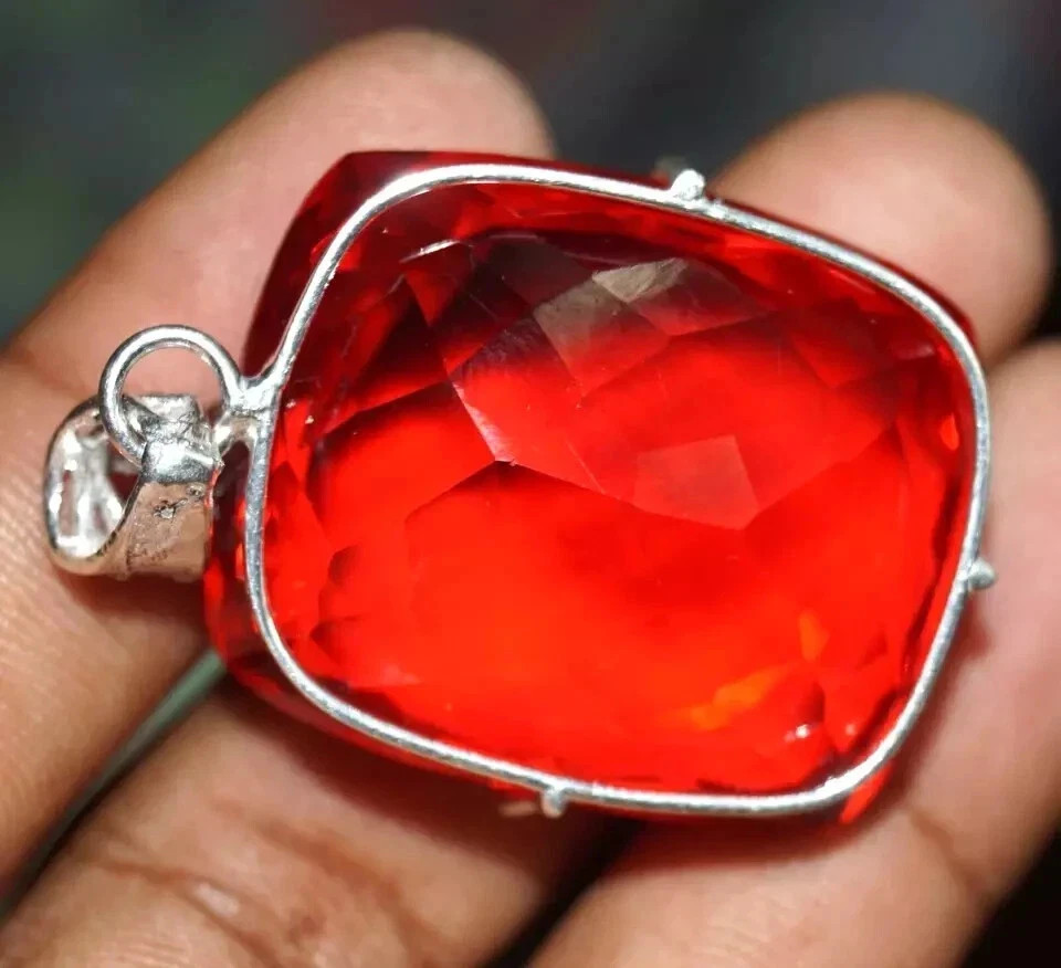74 CT+ Flawless Blood Red Topaz Pendant 925 Sterling Silver Plated Jewelry