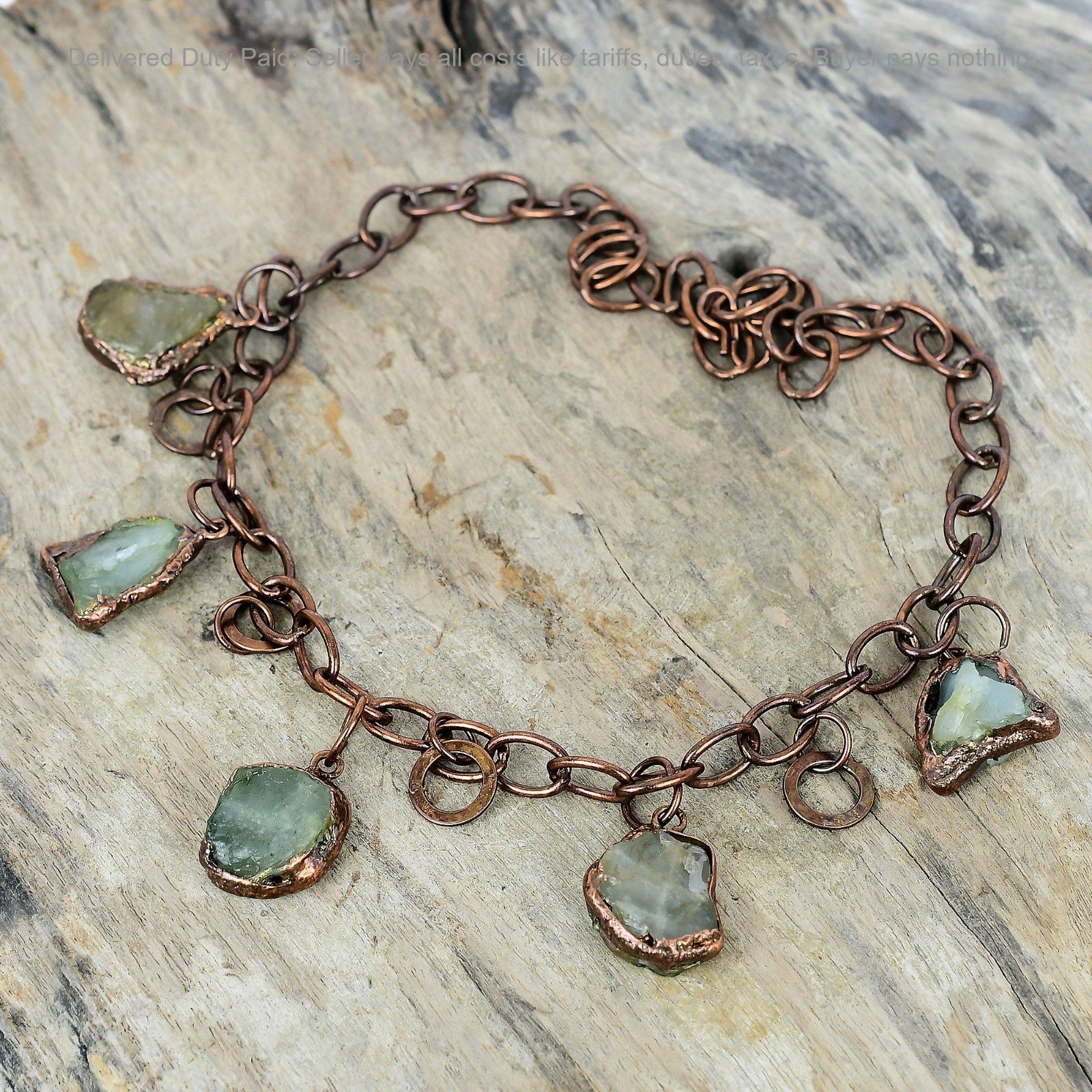 Copper Natural Aquamarine Rough Wedding Chain Electroformed March Birth Necklace
