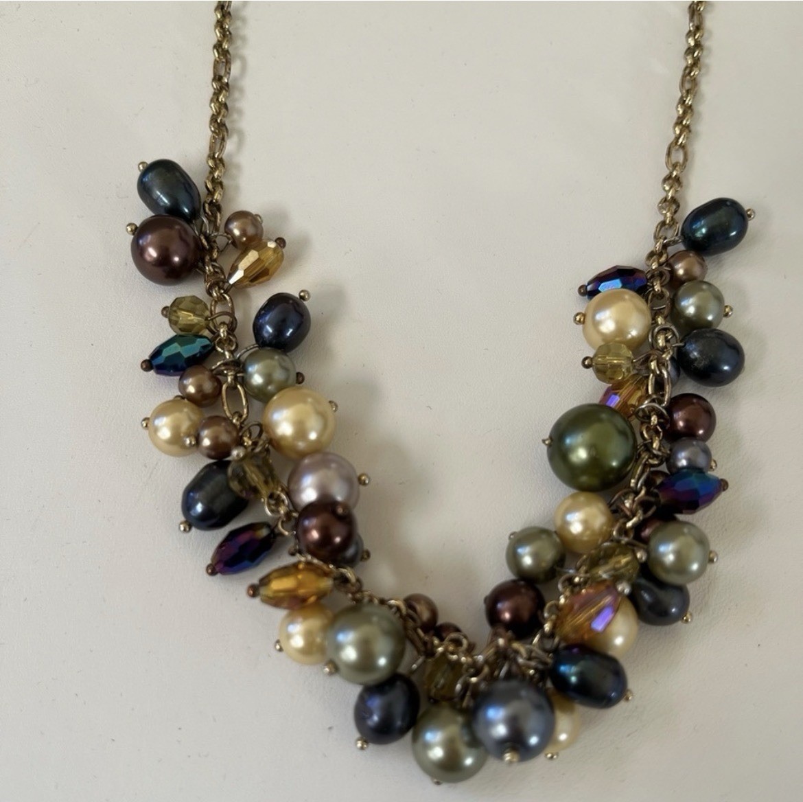 Multicolor Faux Pearl Crystal Cluster Beaded Cable Chain Necklace