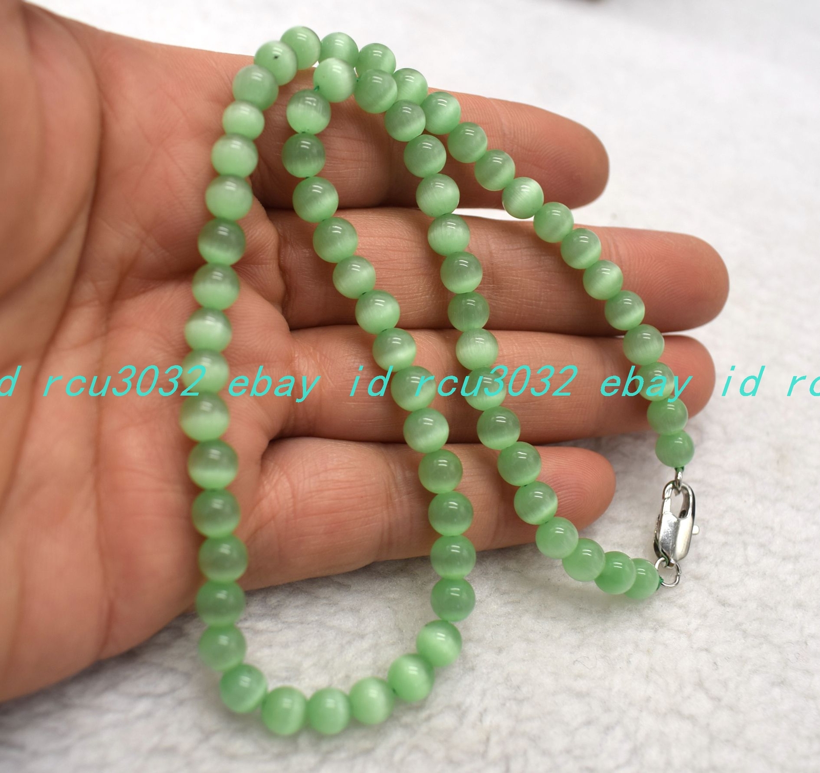 6mm Green Cat Eye Round Bead Gemstone Necklace Earrings Bracelet 18-28/7.5in Set