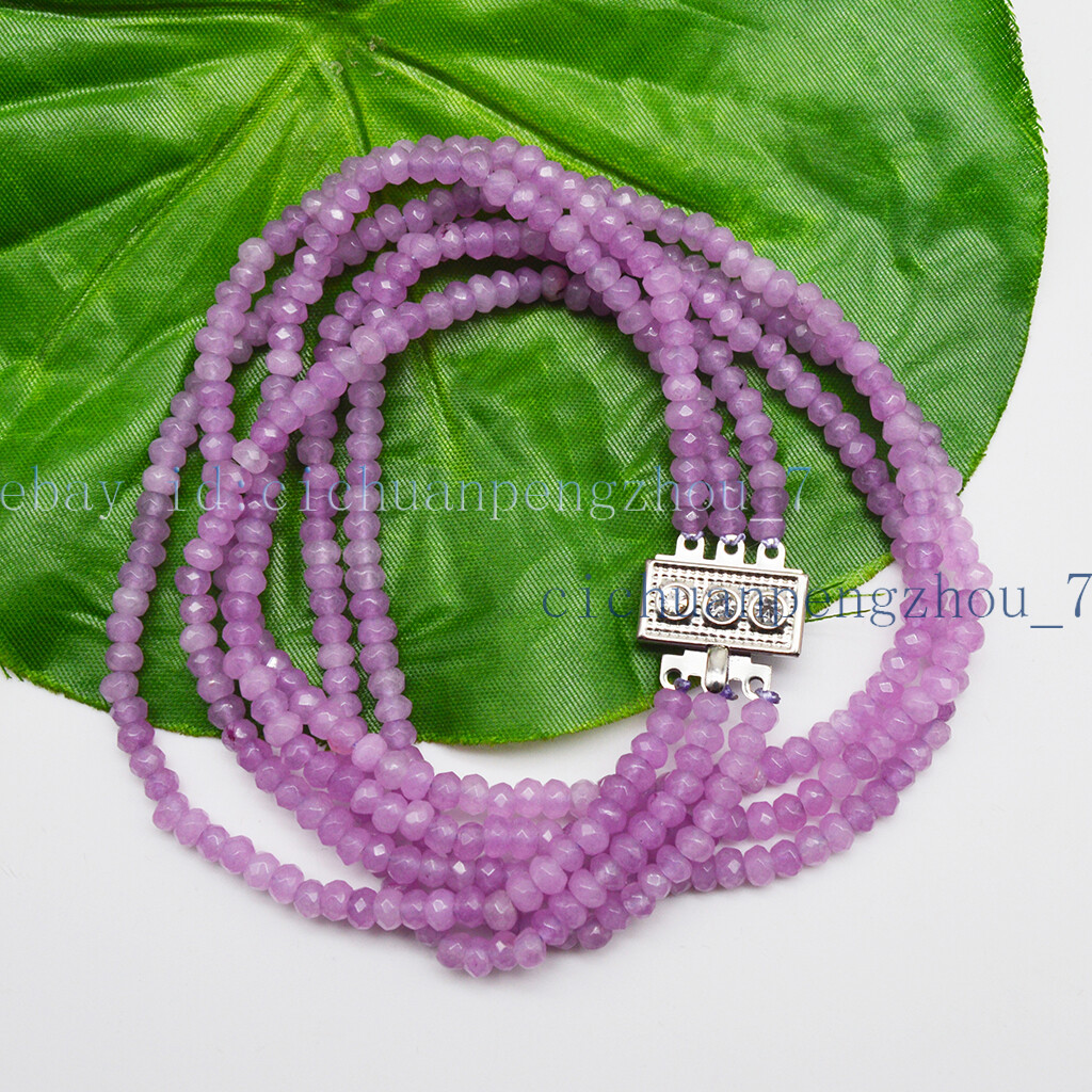 3 Rows Faceted 2x4mm Natural Purple Alexandrite Rondelle Beads Necklace 17-19”