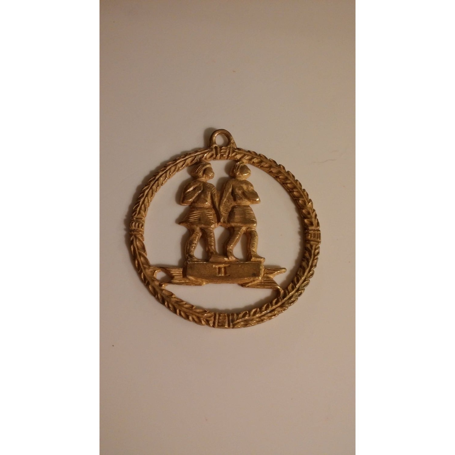 Gemini zodiac jewelry brass medallion, zodiac, gold tone