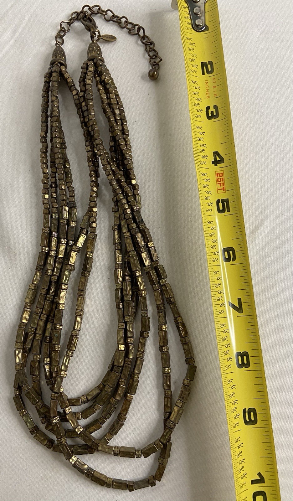 Chico’s Multi Strand Necklace Textured Gold Tone Bar Beads