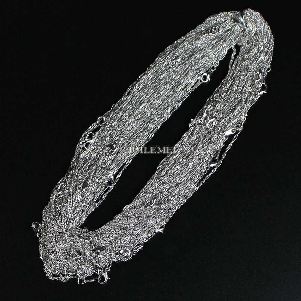 10pcs/lot 2mm White Gold Color Water Wave Chain Necklaces 16″ 18″ 20″ 24″