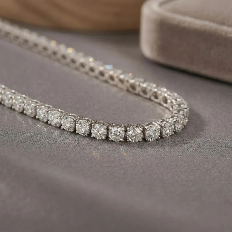 10Ct Round Cut Simulated Diamond 14K White Gold Plated Women’s Tennis Necklace