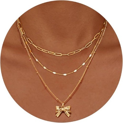 New exquisite 14K gold-plated fashion bow paperclip pendant necklace