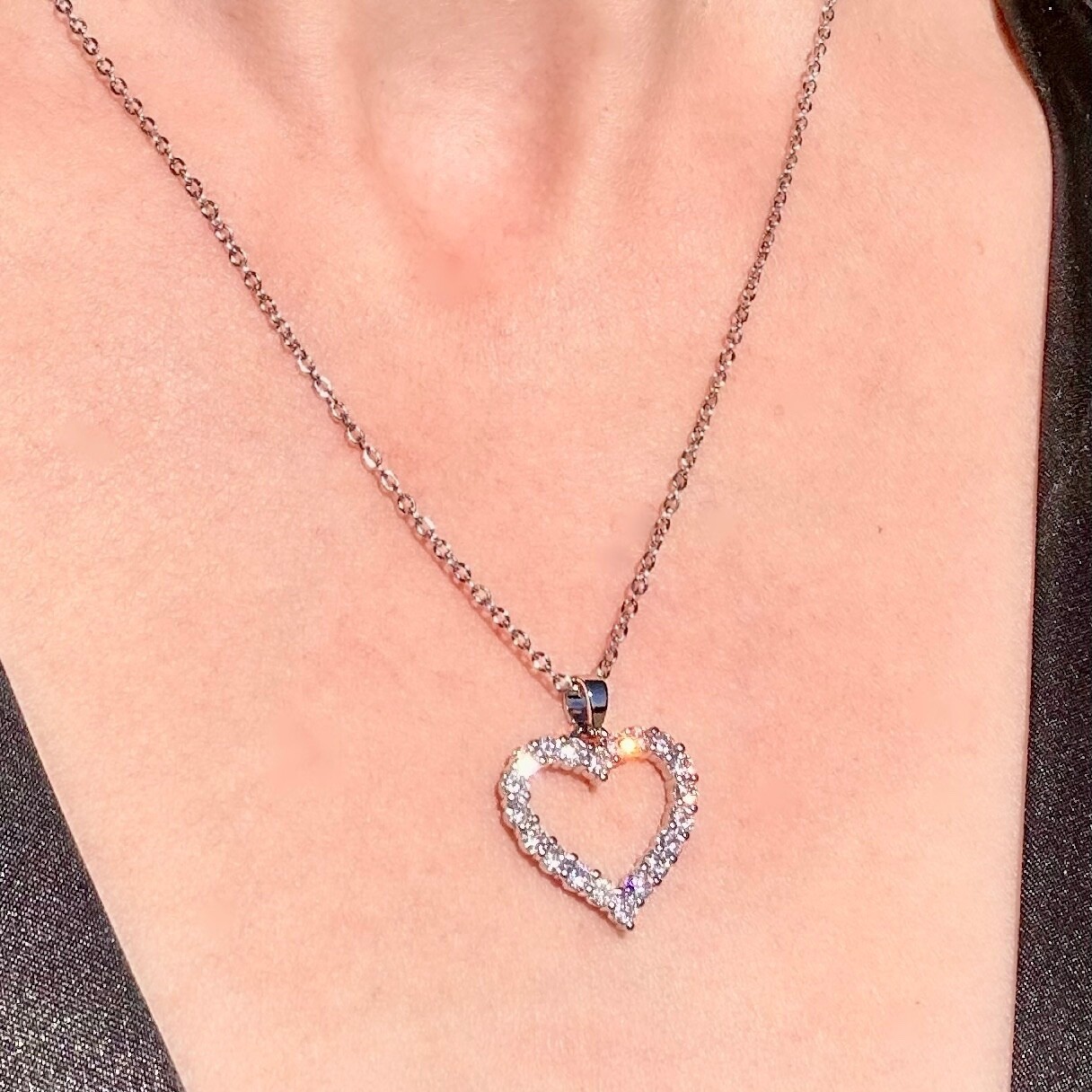 14K White Gold Plated – Lab-Created Diamond Women’s Heart Necklace