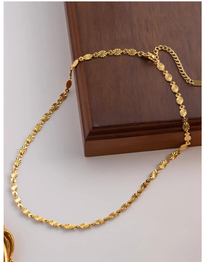 Women 14K Gold Stainless Steel Flower Disc Decor Chain Necklace Choker Gift AG