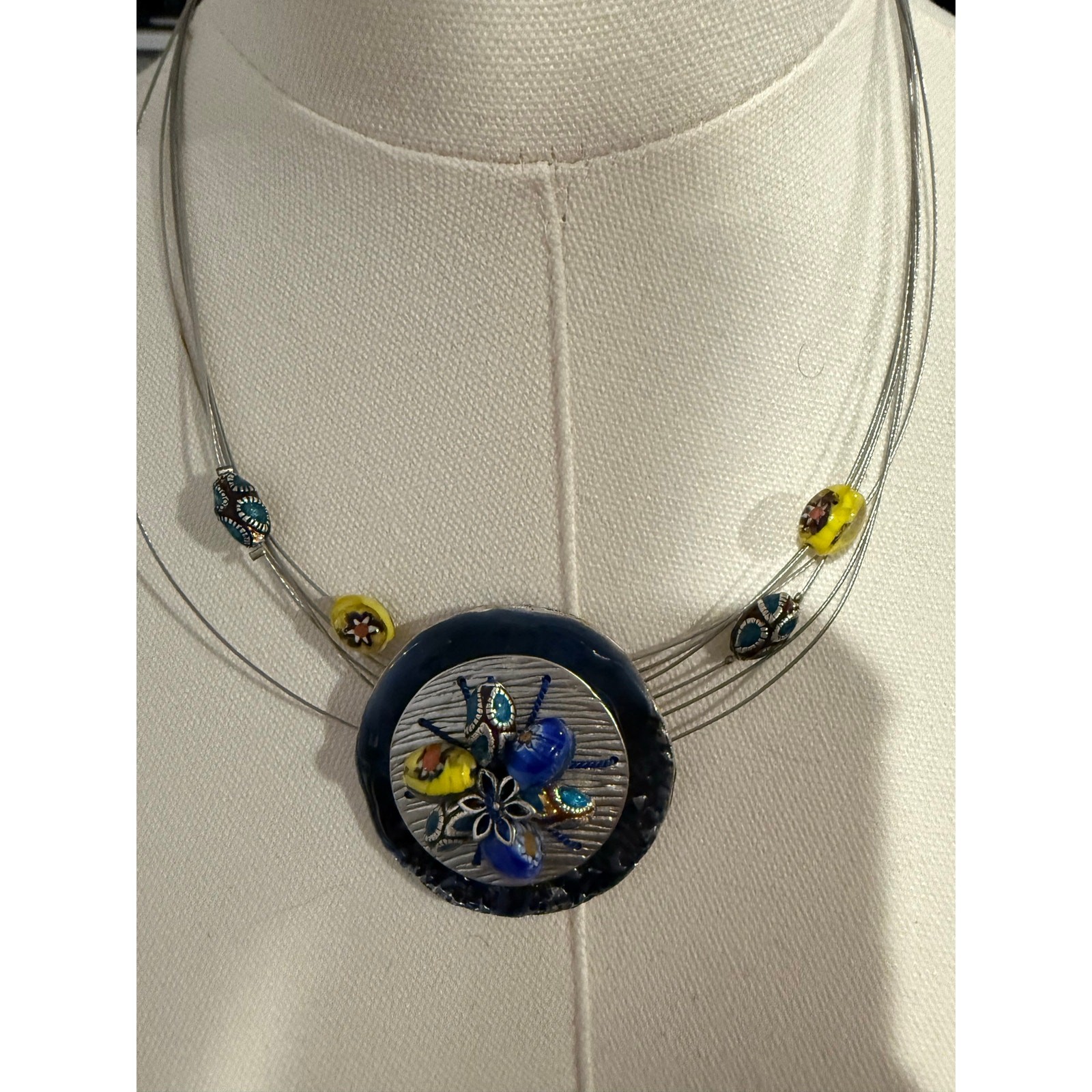Chicos Boho glass beaded multi strand necklace Statement artsy art to wear