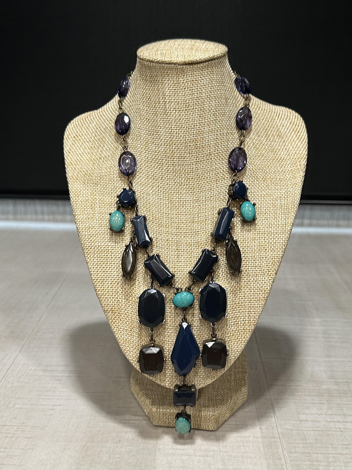 Chico’s Necklace Multicolor Bib Statement Faceted Stones 15 In Lobster Clasp