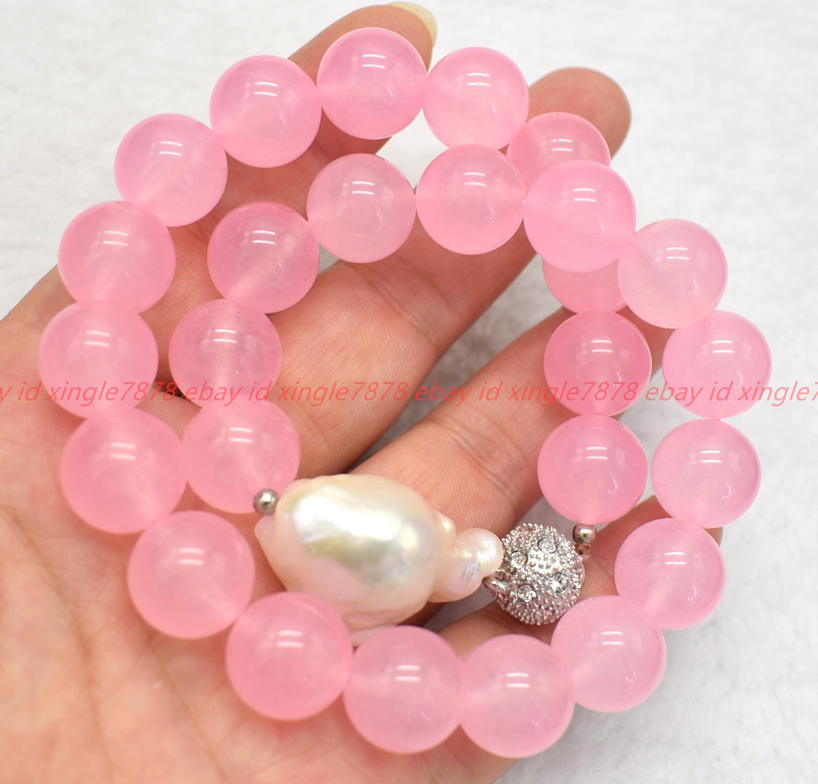 Natural 10/12/14mm Pink Jade White Baroque Pearl Round Beads Necklace 16-28in