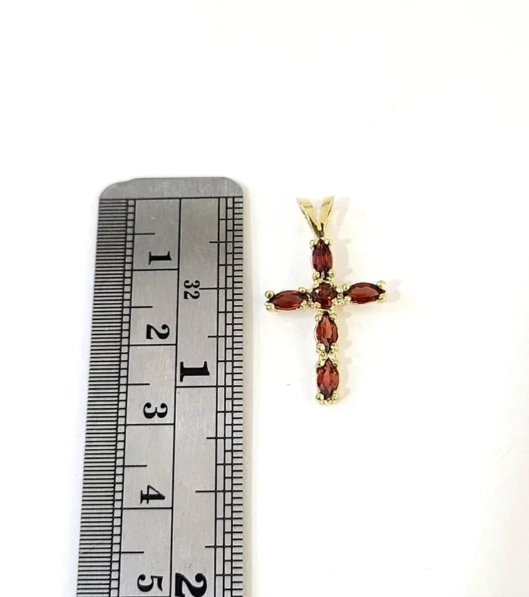 10K Yellow Gold Franco Chain Red CZ Cross Pendant Necklace 1mm 16 18 20 22 Women