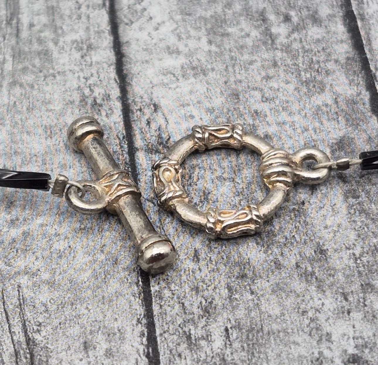 Black & Grey Beaded Collar Necklace Toggle Clasp 20″ Witchy Whimsigoth