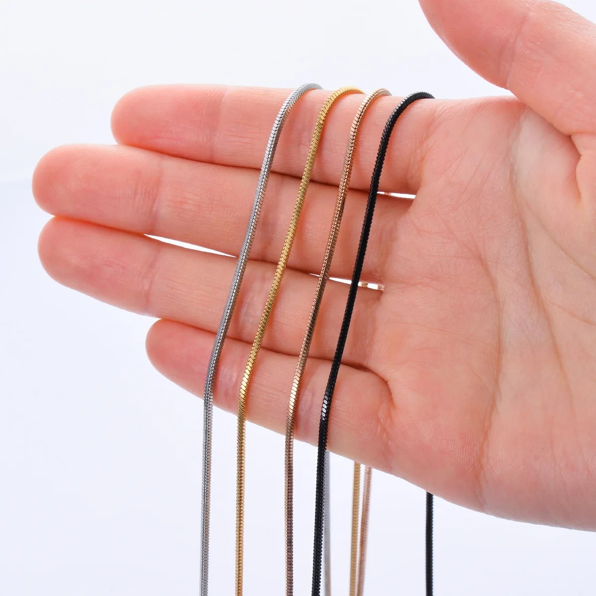Stainless Steel Necklace 0.9-2mm Square Snake Chain Waterproof 45-55cm Jewelry