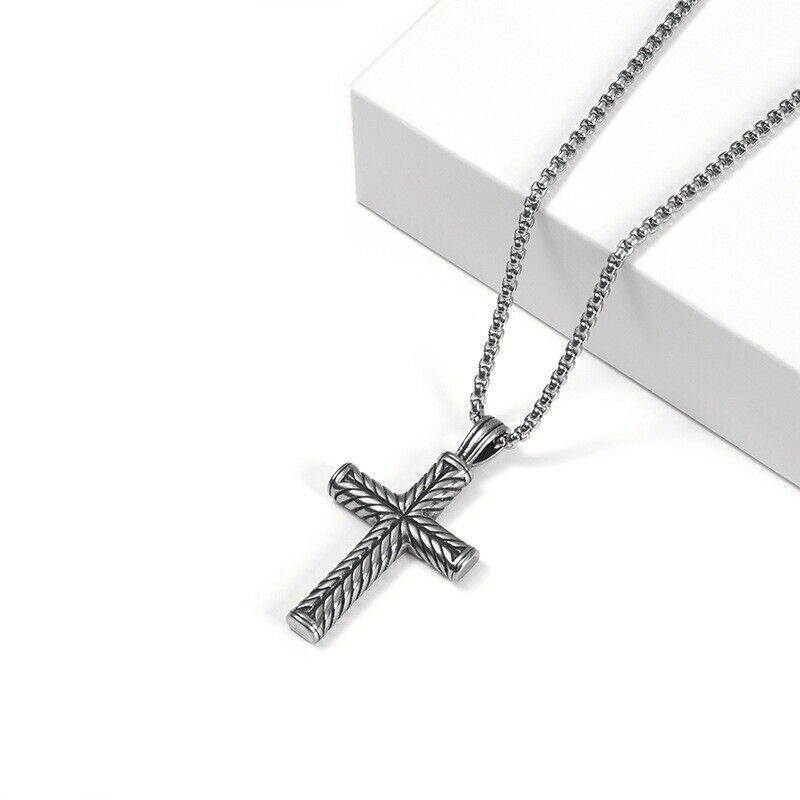 NEW Boys Mens Stainless Steel Vintage Cross Pendant Necklace Men Women Silver