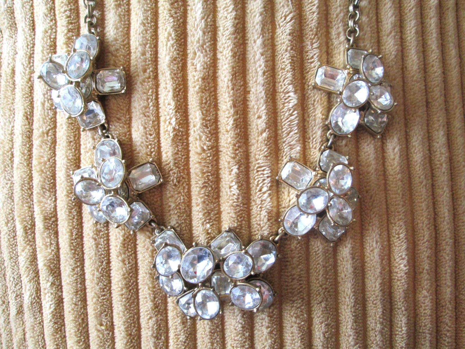 J Crew Gold Tone Chunky Emerald/Oval/Round Rhinestone 16-18” Statement Necklace