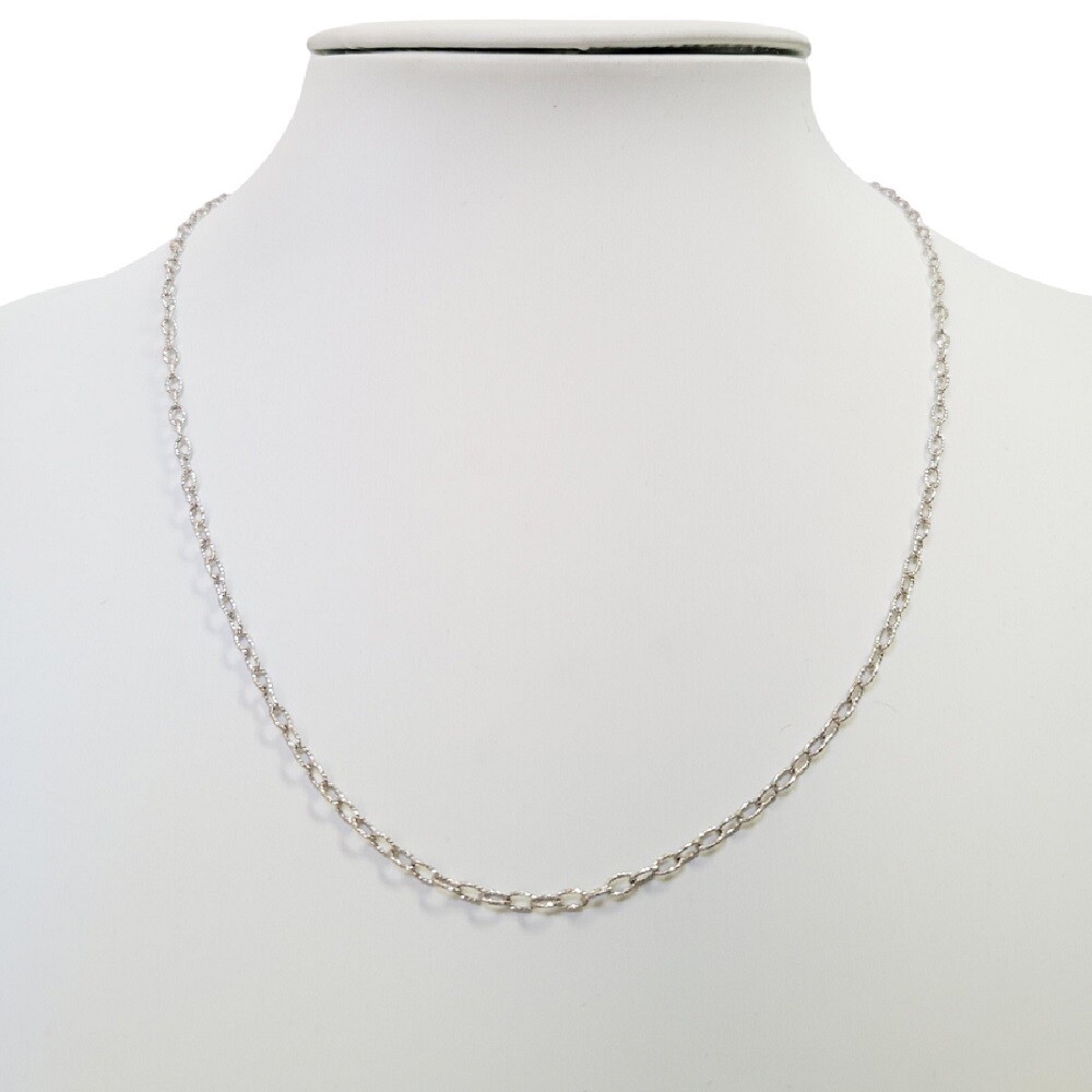 Sterling Silver Rhodium Finish 3mm Oval Loop Link Chain Necklace