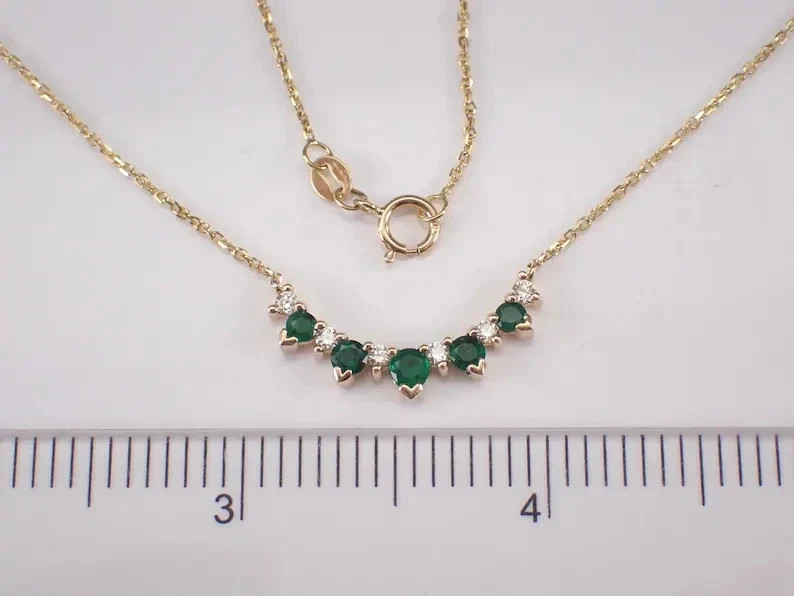1.75Ct Simulated Emerald & Diamond Curved Bar Pendant Necklace 14k Gold Plated