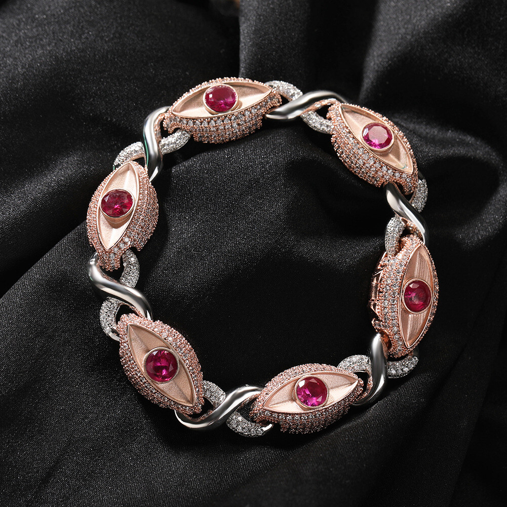 13mm Hip Hop Red Eye Cuban Chain Necklace Bracelets 8 Shape 5A Zircon Jewelry