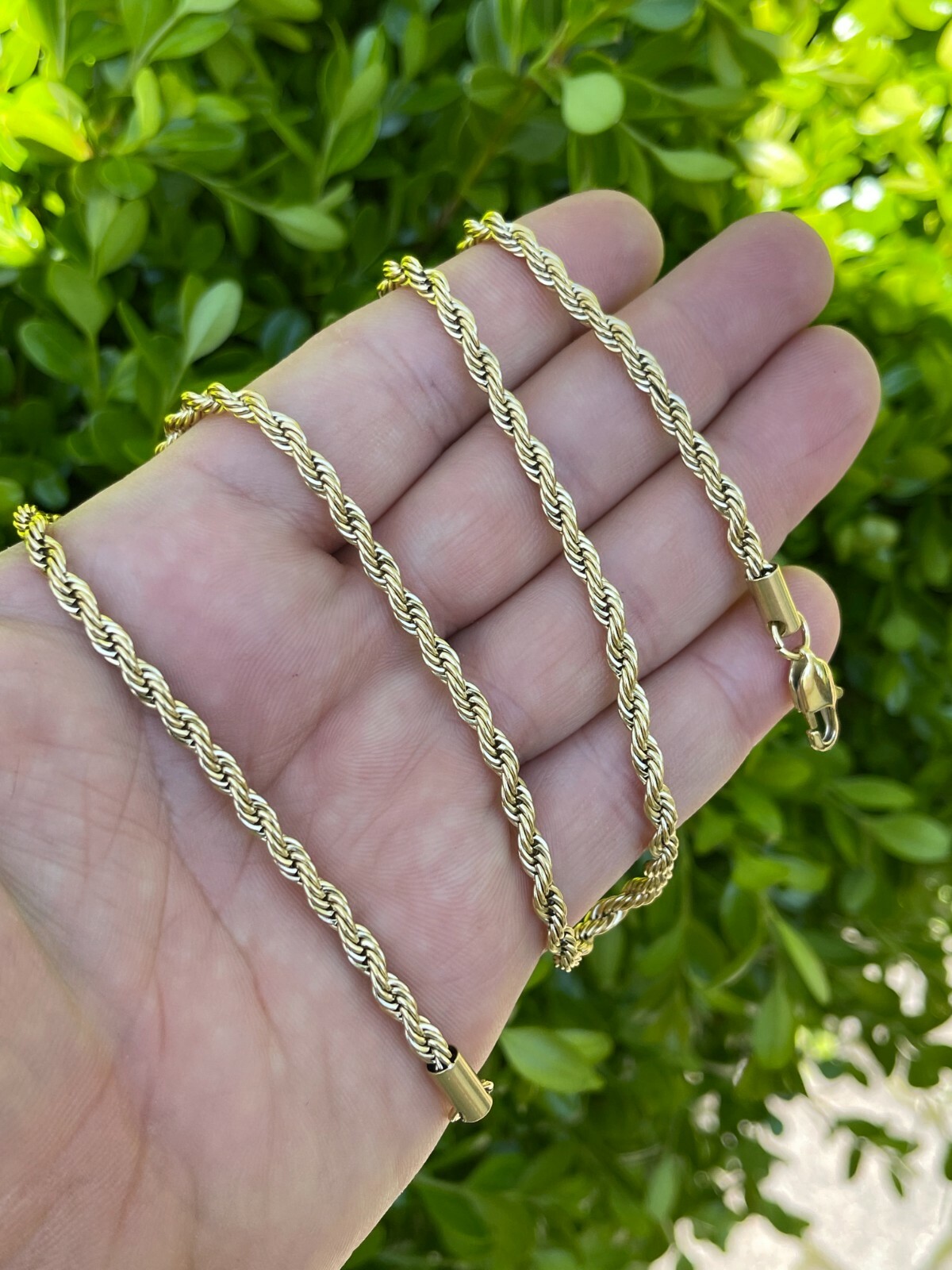Cadena De CUERDA Real Para Hombre Acero Inoxidable Bañado En Oro De 14K !