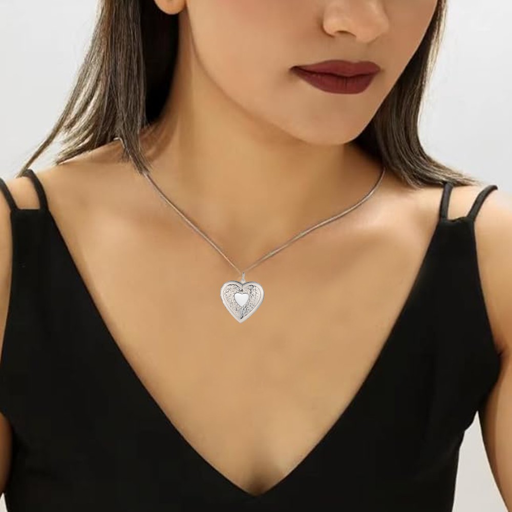 925 Sterling Silver Plated Heart Necklace, Locket Photo Picture Pendant 18″ N1