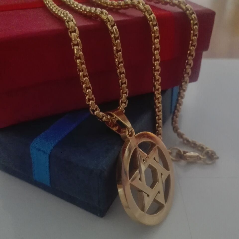 20”-32” 3mm Chain Hip-Hop Stainless steel star of David Pendant Necklace Gold