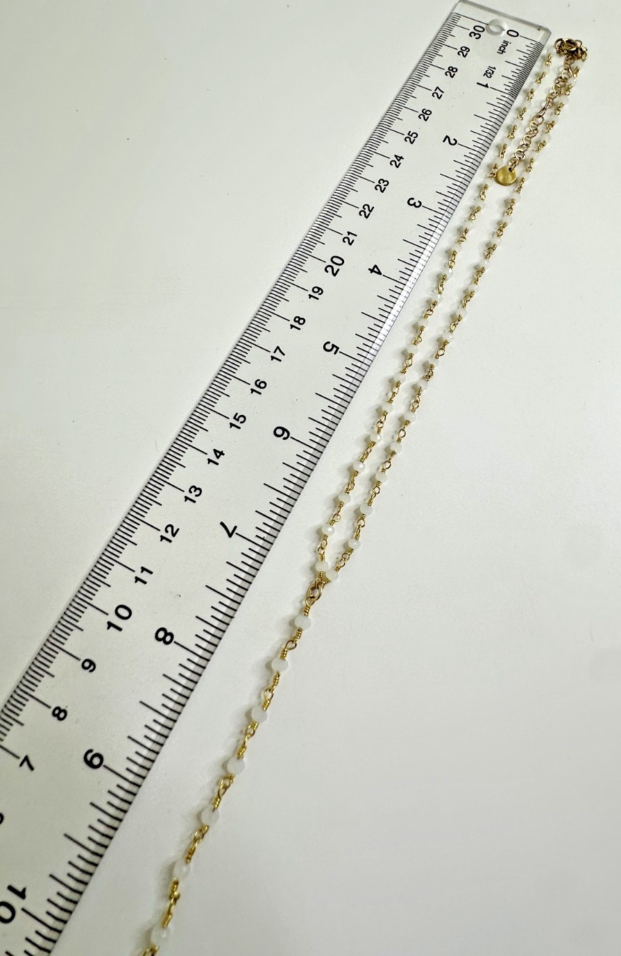 1/20 14k Gold Filled Necklace Dainty Moon Charm White Beads Y Lariat Dangle