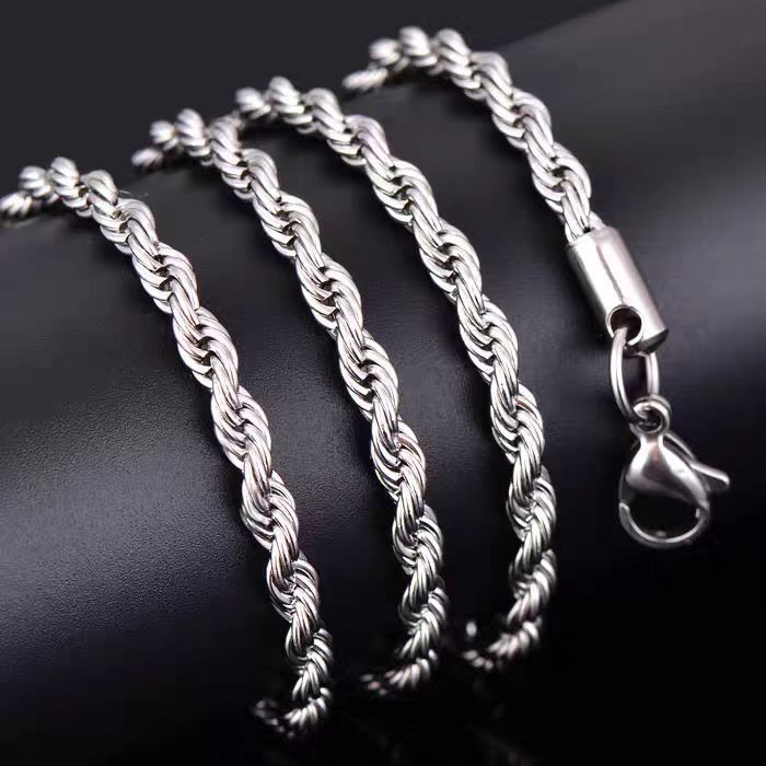 925 Silver Plated Water Wave Jewelry Chain Necklace 3mm 4mm Unisex 16-22″ US