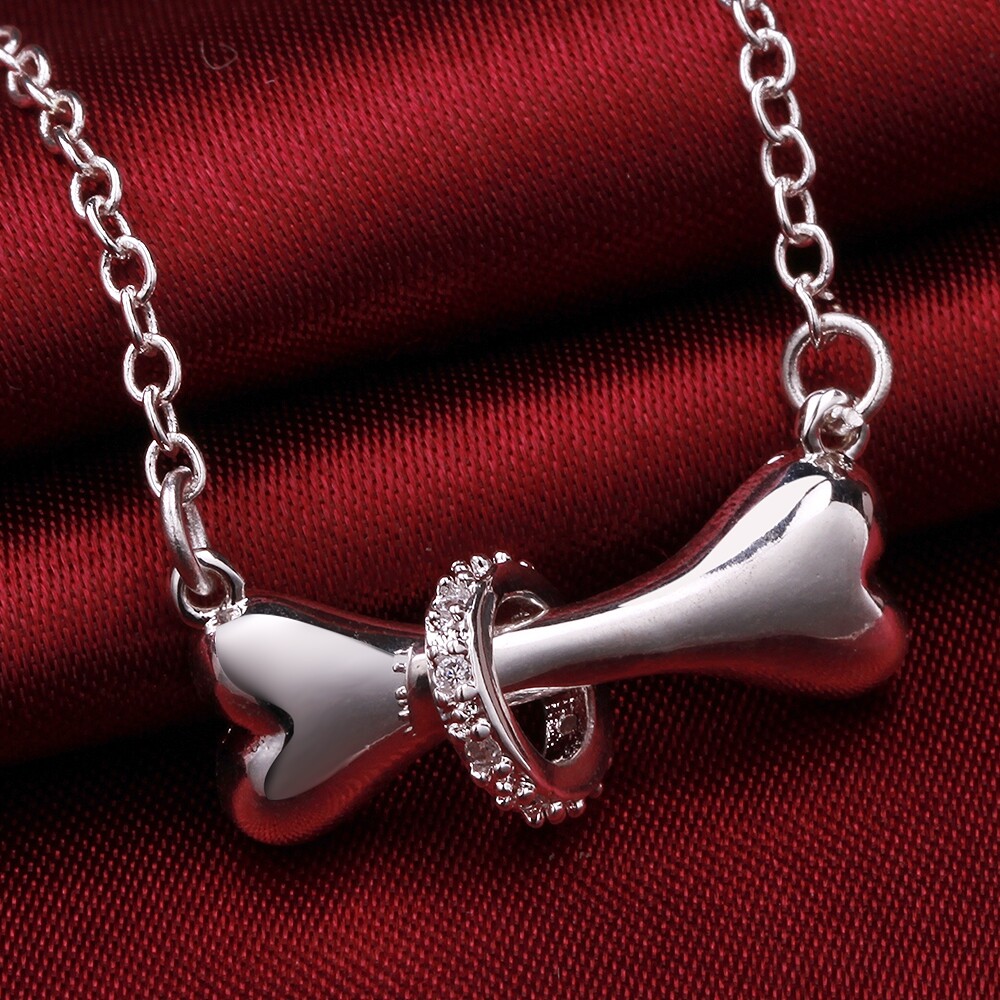 Elegant 925 Sterling Silver Filled SF Bone CZ Pendant Necklace N-A748