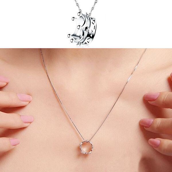 14k White Gold Plated Cubic Zirconia Princess Crown Pendant Necklace for Women