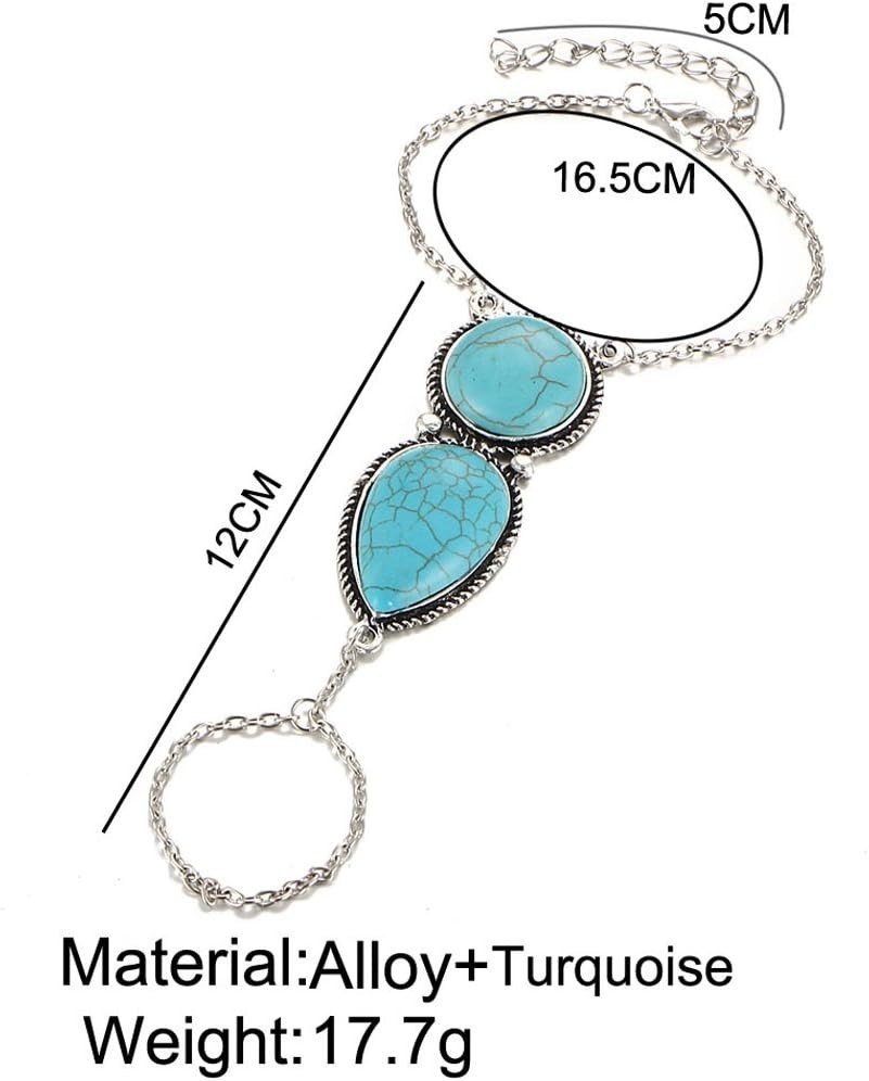 Boho Slave Bracelets Silver Turquoise Finger Ring Bracelets Summer Beach Hand…