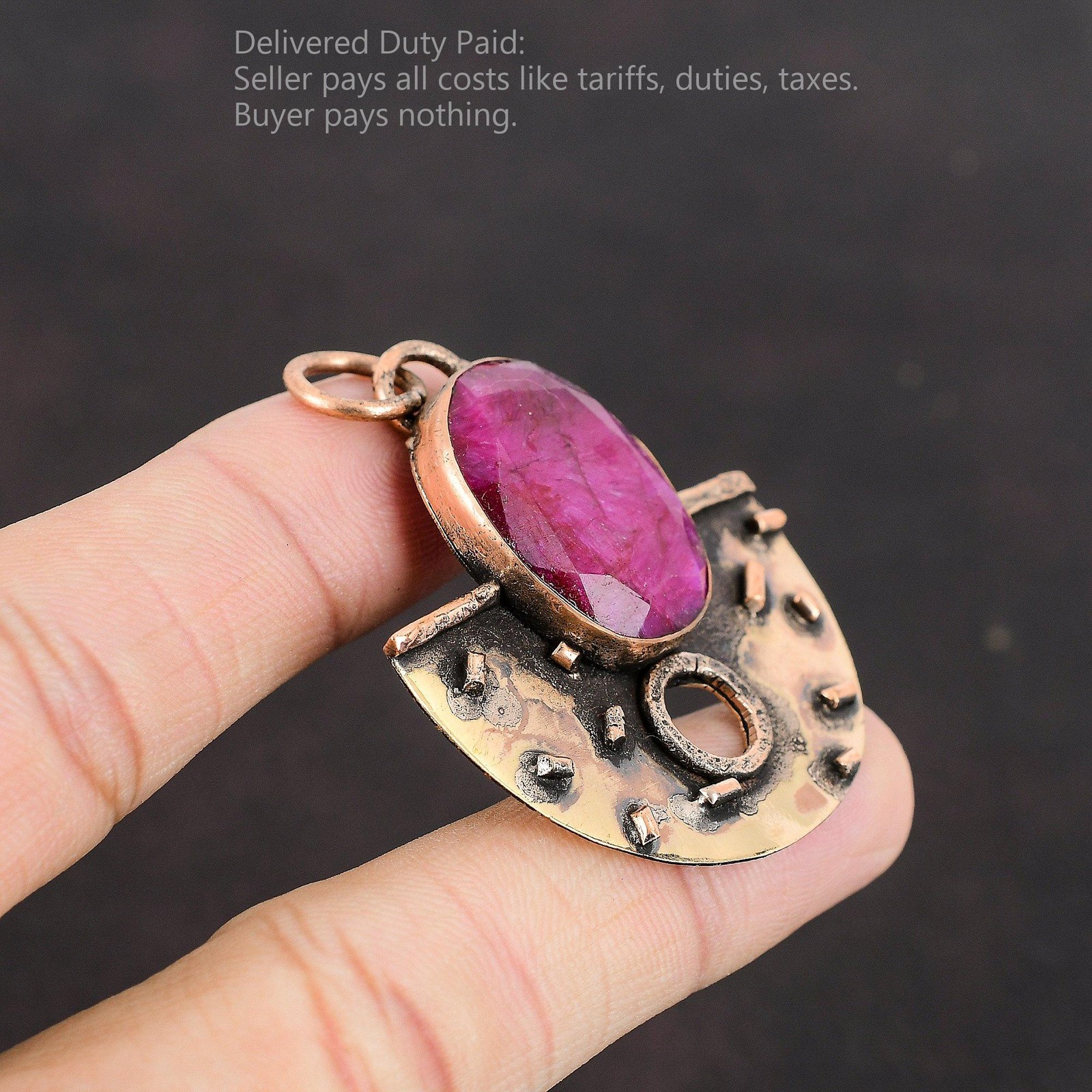 Oval Natural Kashmir Rubi Copper Mother Anniversary Birthday Elegant New Pendant