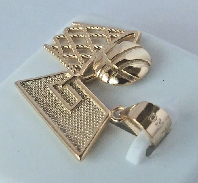 New 28x18mm 925 Sterling SILVER BASKETBALL & HOOP pendant Gold Plated