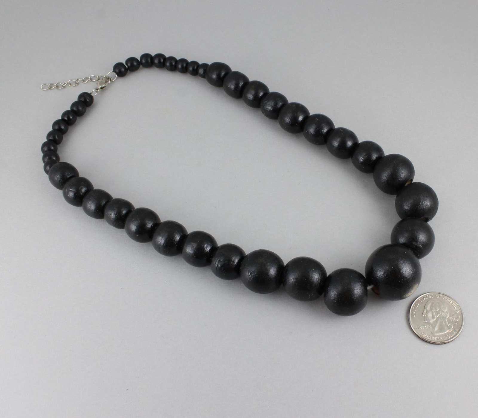 Black wood necklace bead big chunky bead 18-20″ long necklace beaded wooden