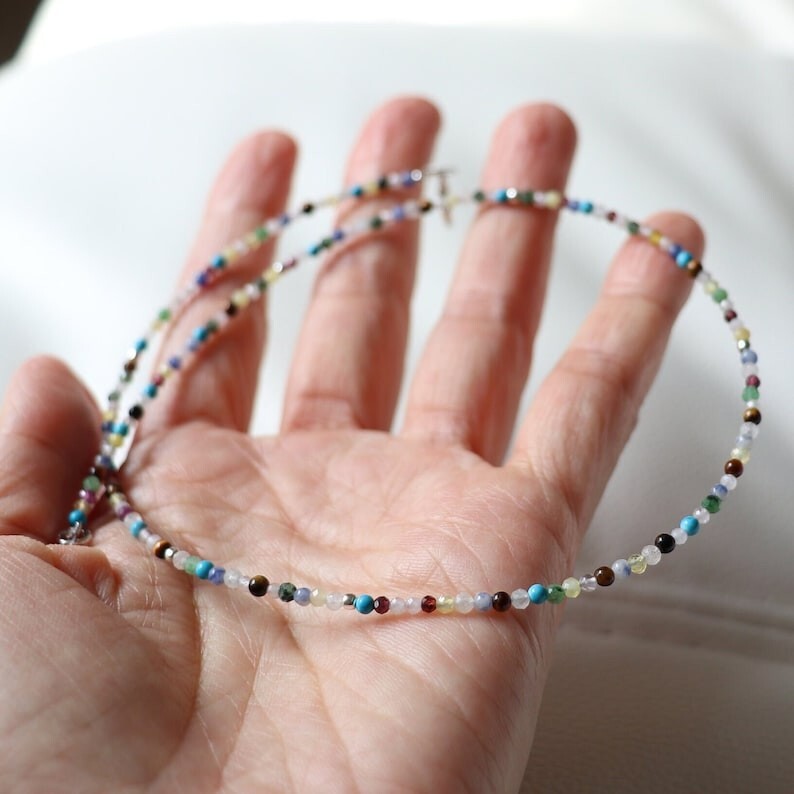 A++ Beautiful Multi Mix Micro Faceted Round Beaded Choker Women Necklaces 18”