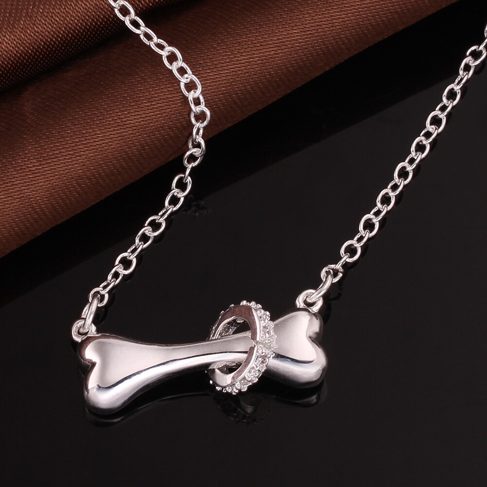 Elegant 925 Sterling Silver Filled SF Bone CZ Pendant Necklace N-A748