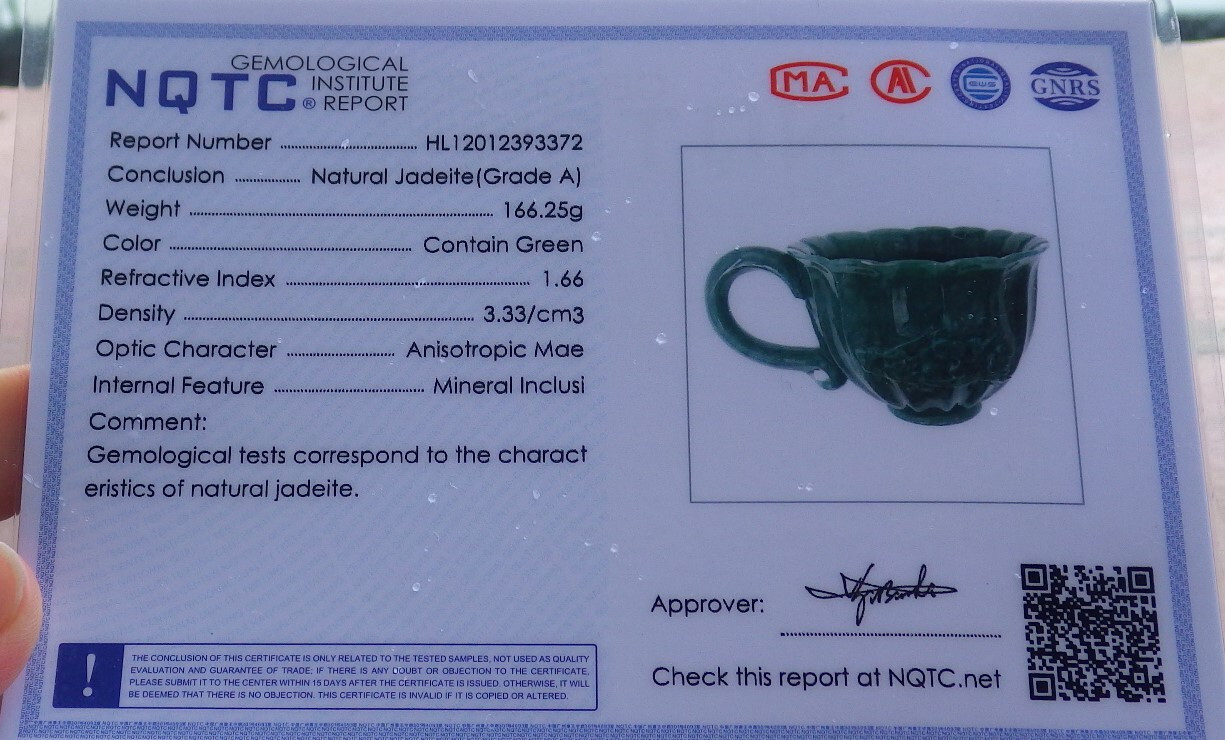 Video Certified Green A Jade jadeite Display Flower Cup Jewelly Box 670335 AS
