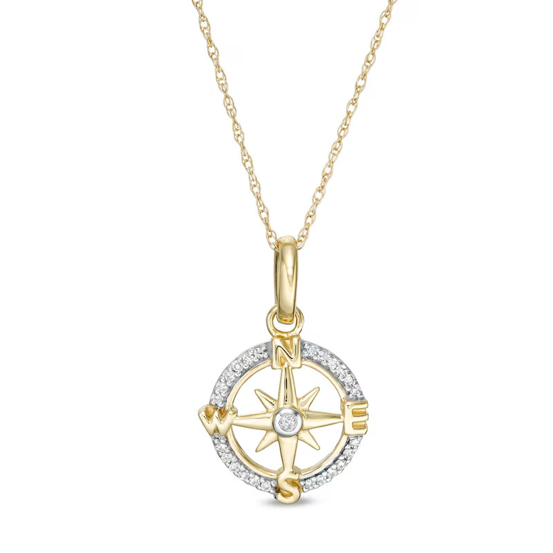 1.25Ct Round Simulated Diamond Compass Pendant Necklace 14k Yellow Gold Plated