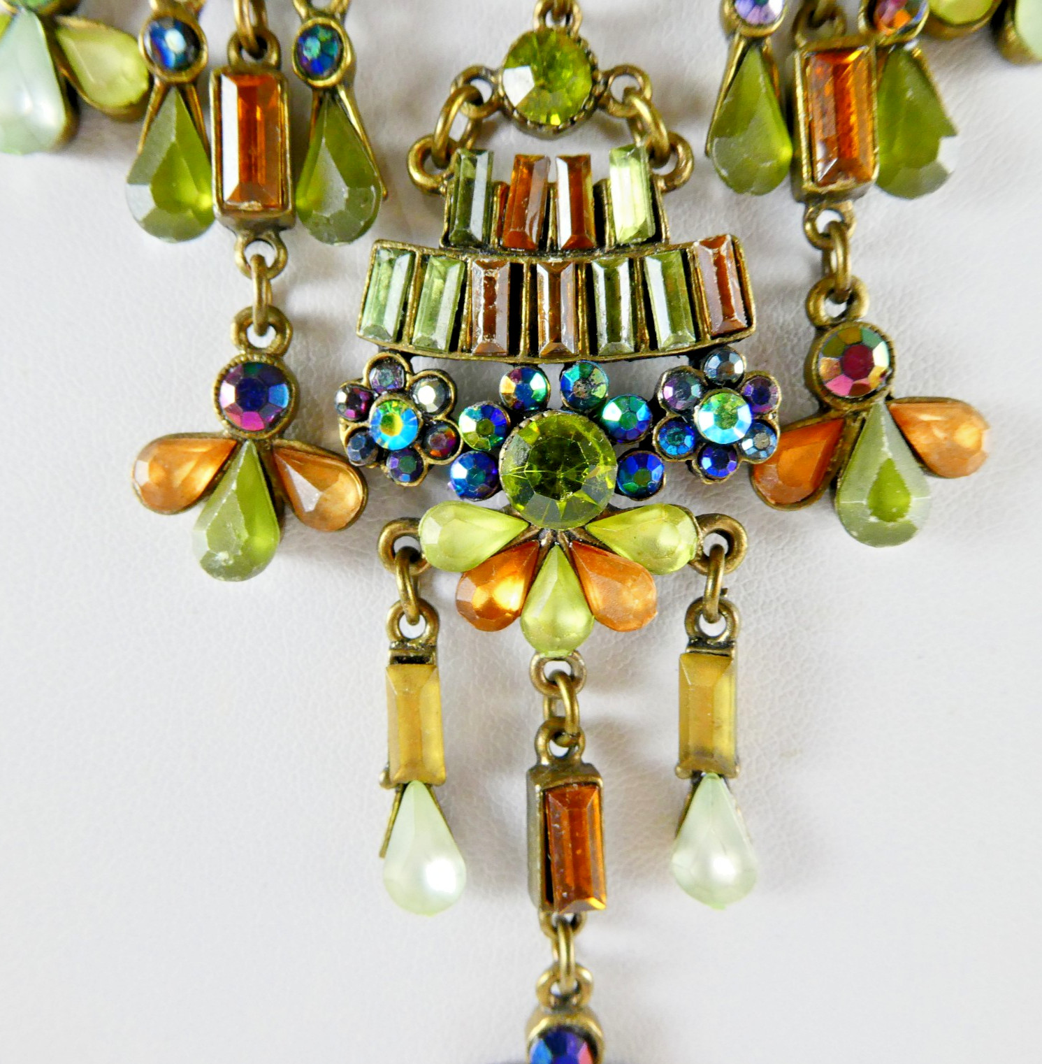 Pretty Bib Style Necklace Multi Color Designer Quality Brass Tone