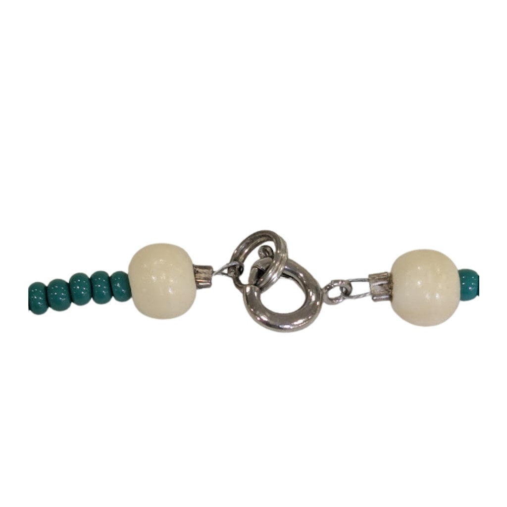 Coastal Boho Beaded Necklace | Turquoise Silver Tone Accents