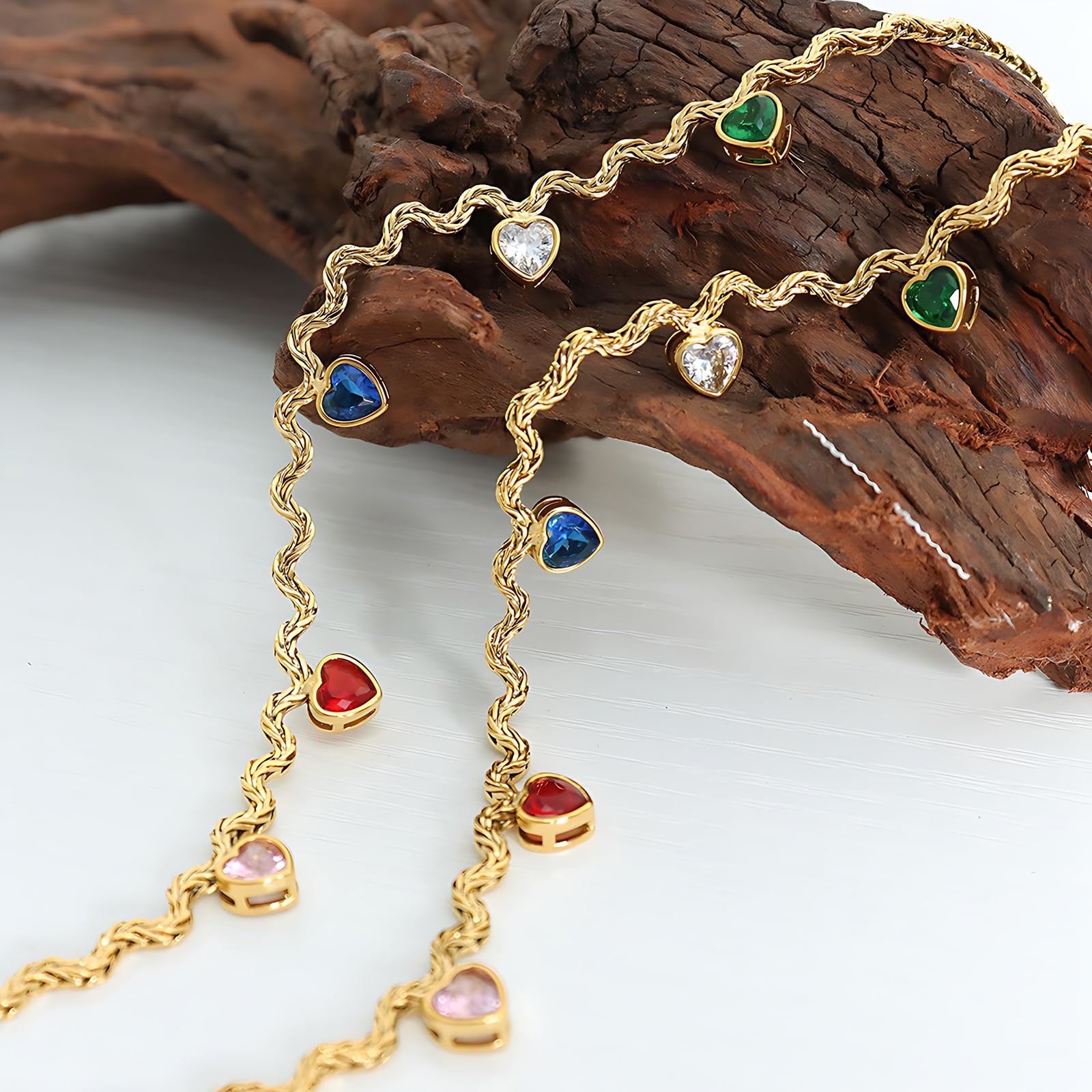 Womens Heart Shaped Gemstone Necklace for – Colorful Multi-Stone Pendant with…