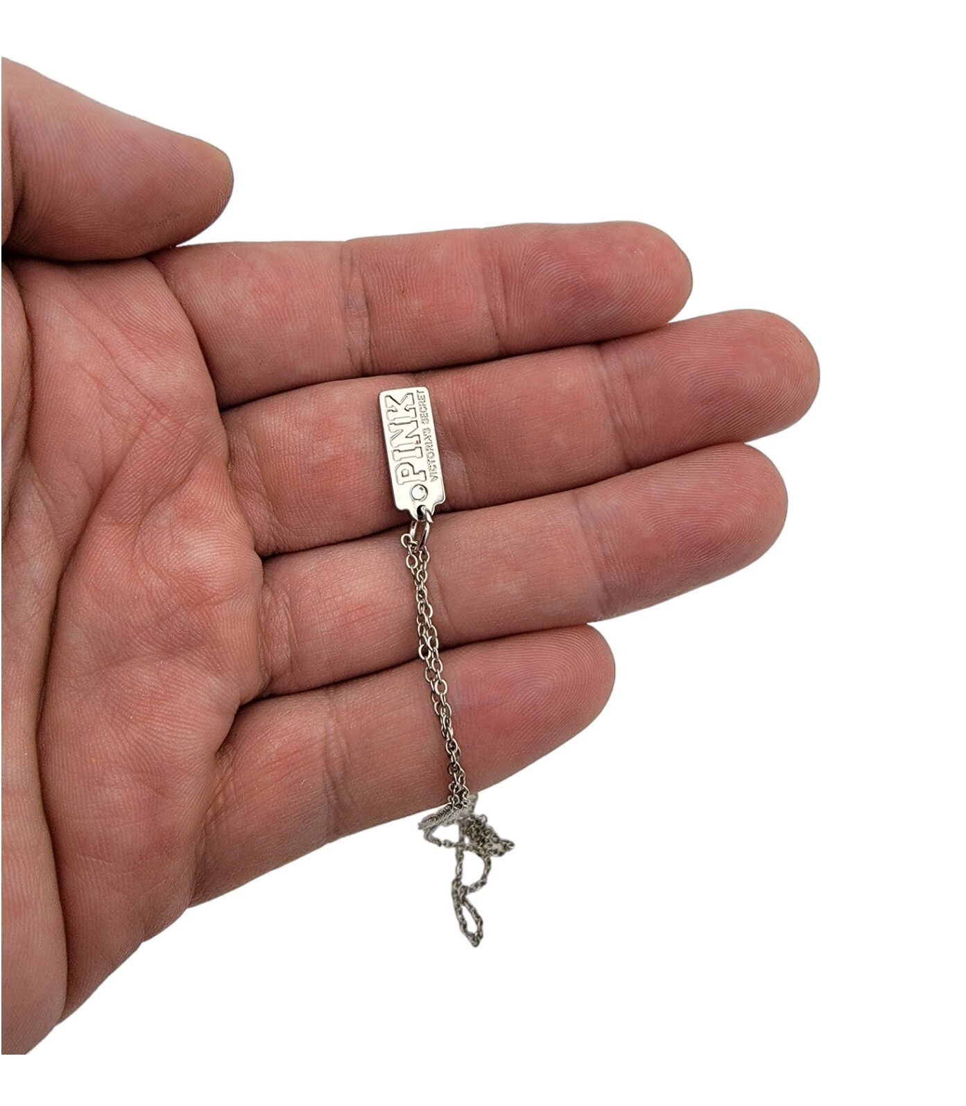 28″ Stainless Steel Victoria’s Secret PINK Mini Dog Tag Fashion Bling Necklace