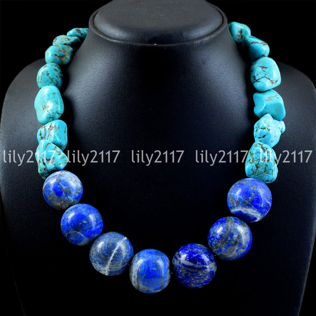 Natural 20mm Round Blue Lapis Lazuli 15x20mm Turquoise Gems Beads Necklace 20”