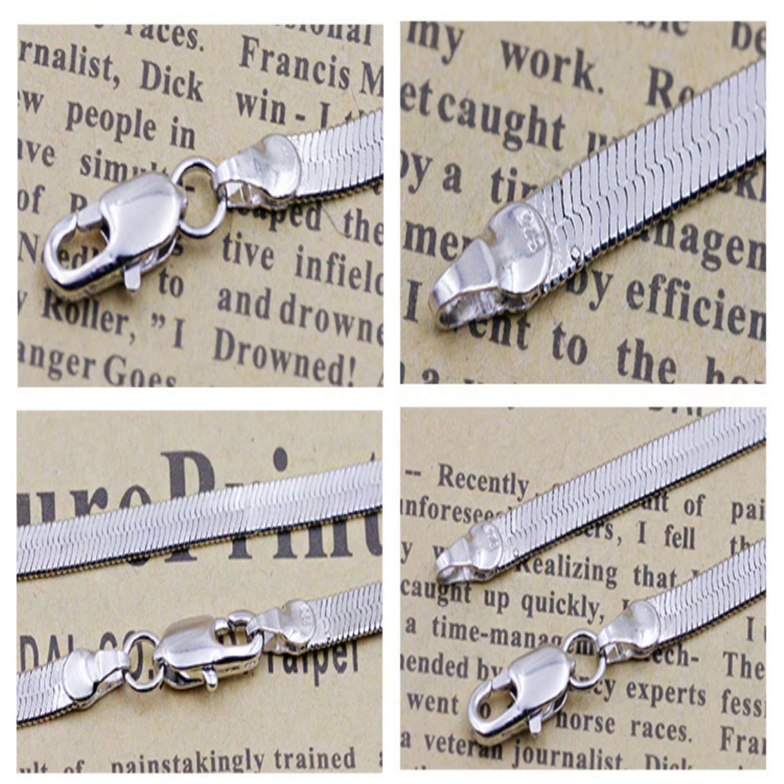 Herring Bone 4mm Flat Chain Necklace Silver 19″