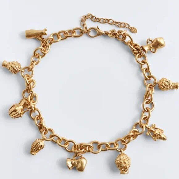 Zara Heavy Antique Style Face And Vase Charm Necklace New