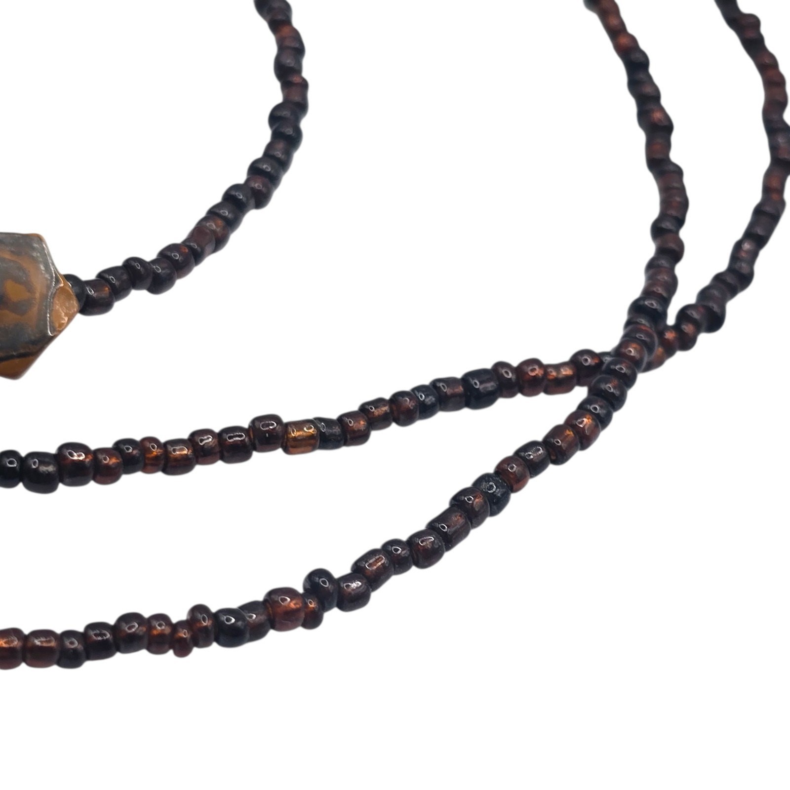 Vintage Necklace Harvest Moon Like Design Shell Pendant Handmade Beaded SKU 3030