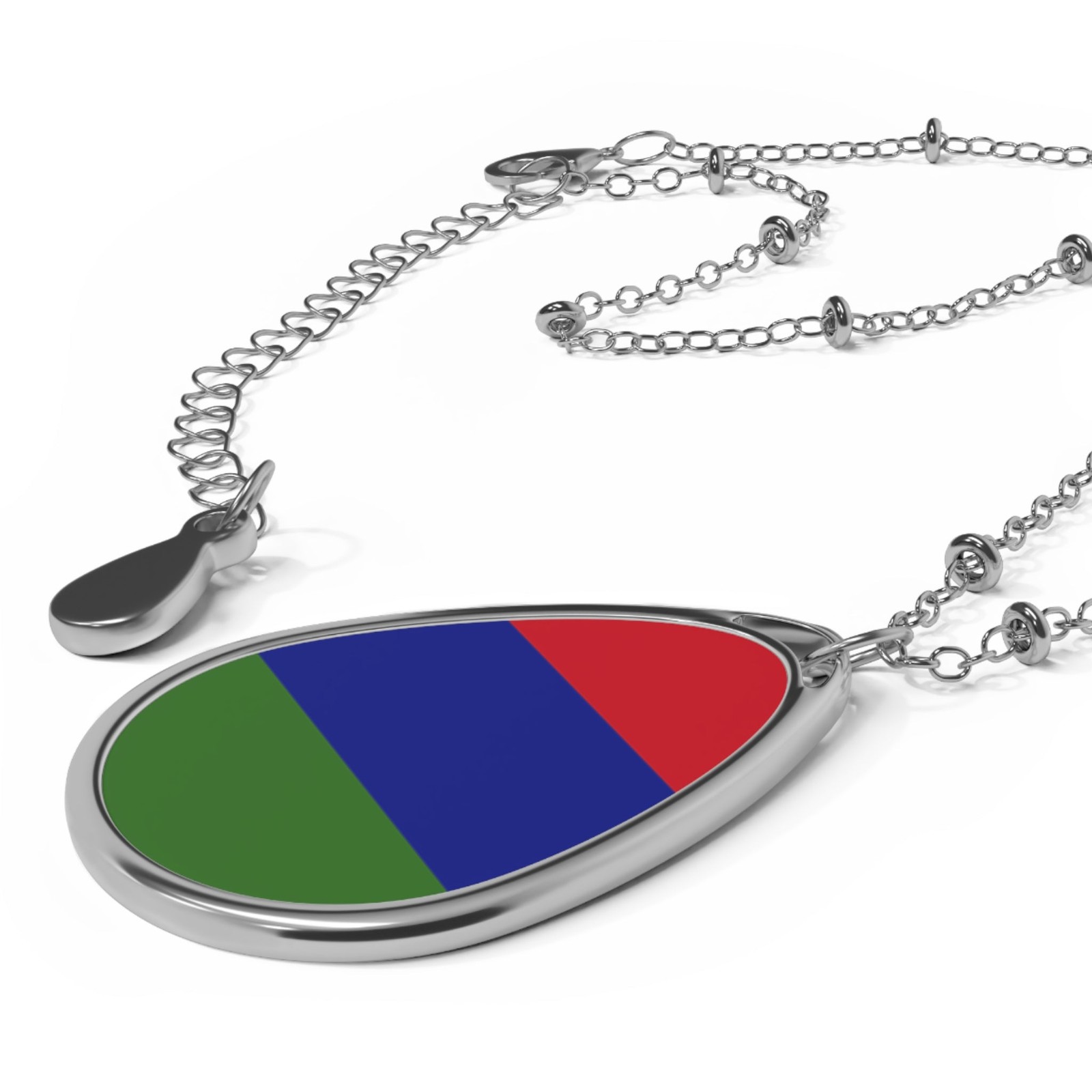 Gambia Flag Oval Necklace – Gambian Heritage Pendant – One Size / Silver