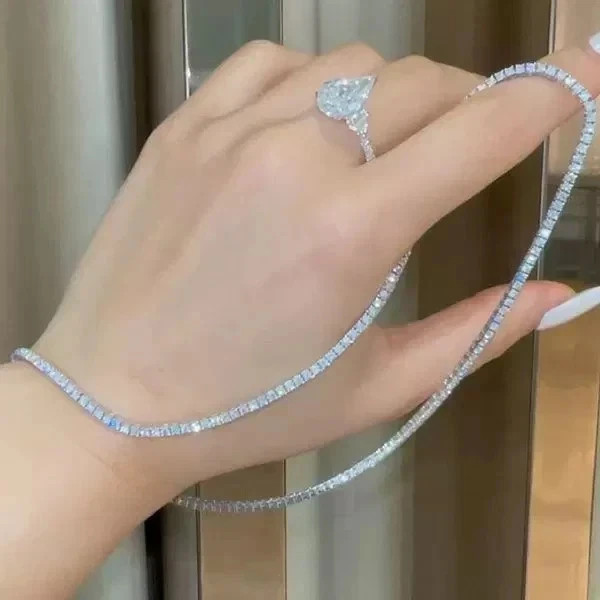 13 CT Round Cut Simulated Diamond Women’s Tennis Necklace 14K White Gold Plated