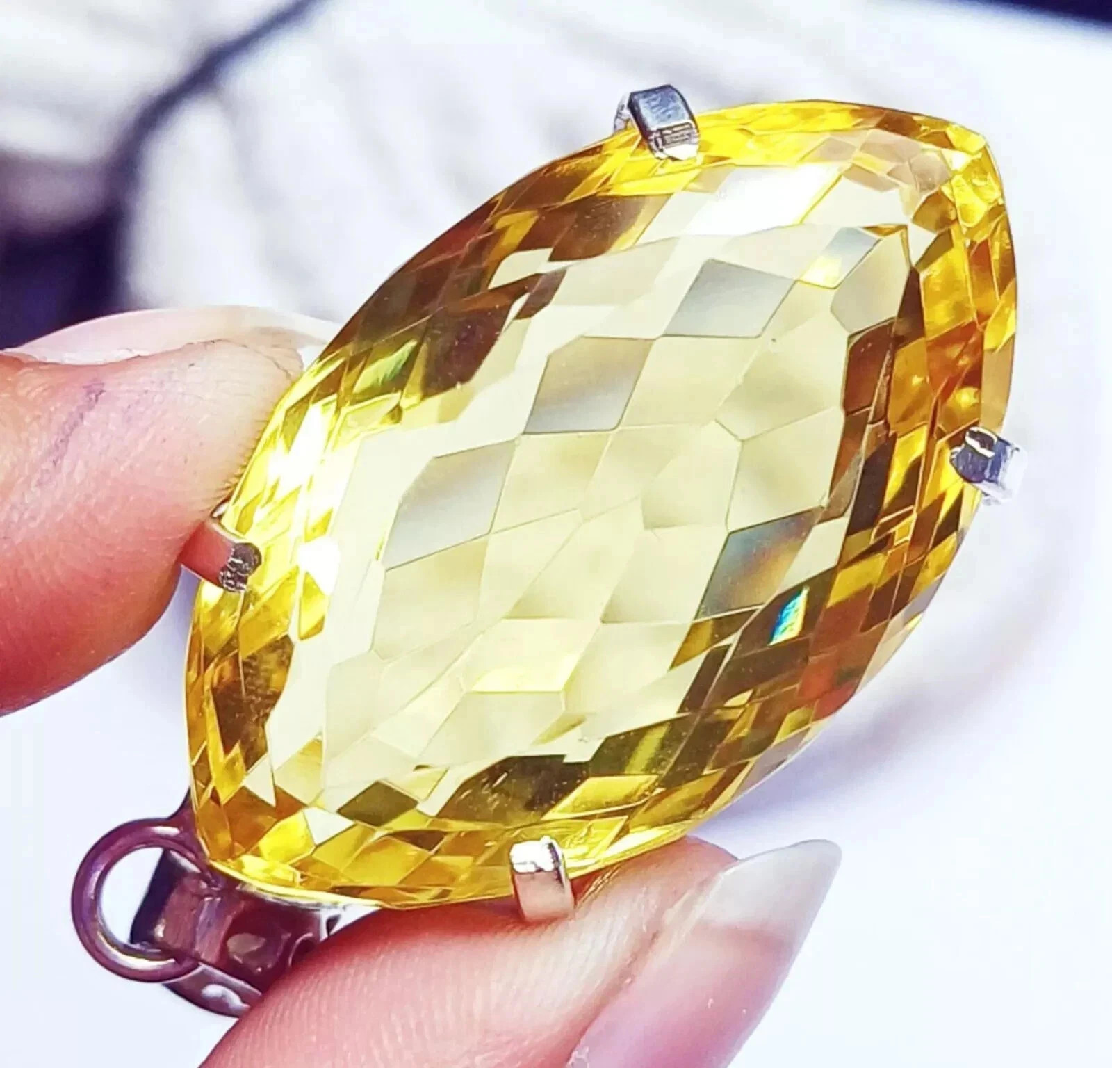 74 CT+ Flawless Yellow Topaz Pendant 925 Sterling Silver Plated Jewelry